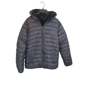Lands' End Black Full Zip Lined Hooded‎ Quilted Puffer Jacket Junior Size XL